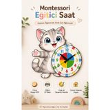 Sevimli Kedi Montessori Çocuk Odası Eğitici Ahşap Duvar Saati - Sessiz Mekanizma, Şık Tasarım Saat