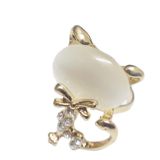 Sevimli Kedi Opal Moda Yüzük 17mm Çap Boyut Ayarlanabilir Beyaz