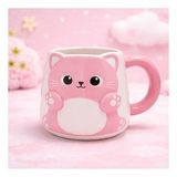 Sevimli Kedi Tasarımlı Seramik Kupa Bardak Renkli Karakterli Kahve Fincanı Hediyelik (Pudra Pembe)