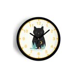 Sevimli Kedi Temalı Modern Duvar Saati - 25cm - Önü Camlı Siyah Kasa - Sessiz Mekanizma, JH0100S25SKP