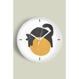 Sevimli Kedi Temalı Modern Duvar Saati - 30cm - Önü Camlı Beyaz Kasa - Sessiz Mekanizma, JH0009S30BKP