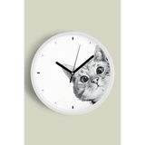 Sevimli Kedi Temalı Modern Duvar Saati - 35cm - Önü Camlı Beyaz Kasa - Sessiz Mekanizma, JH0008S35BKP