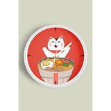 Sevimli Kedi Temalı Modern Duvar Saati - 35cm - Önü Camlı Beyaz Kasa - Sessiz Mekanizma, JH0012S35BKP