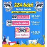 Sevimli Kedi Temalı Okul Kreş Kişiye Özel Isim Etiket Seti - Model 342
