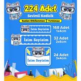 Sevimli Kedi Temalı Okul Kreş Kişiye Özel Isim Etiket Seti - Model 343
