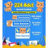 Sevimli Kedi Temalı Okul Kreş Kişiye Özel Isim Etiket Seti - Model 353