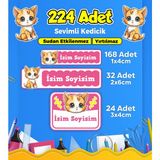 Sevimli Kedi Temalı Okul Kreş Kişiye Özel Isim Etiket Seti - Model 359