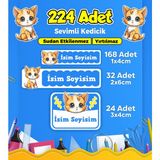 Sevimli Kedi Temalı Okul Kreş Kişiye Özel Isim Etiket Seti - Model 360