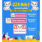 Sevimli Kedi Temalı Okul Kreş Kişiye Özel Isim Etiket Seti - Model 361