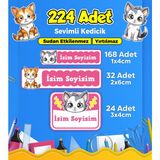 Sevimli Kedi Temalı Okul Kreş Kişiye Özel Isim Etiket Seti - Model 367