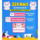 Sevimli Kedi Temalı Okul Kreş Kişiye Özel Isim Etiket Seti - Model 373