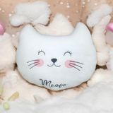 Sevimli Kedi Yastık & Meow Baskılı Dekoratif Polar Kumaş Yumuşak Hediyelik Kedi Yastık Peluş Oyuncak - BEYAZ - 45 CM