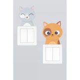 Sevimli Kediler Çocuk Odası Dekoratif Priz Stickerı İkili Set (Figür 2)