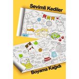 Sevimli Kediler Dev Boyama Kağıdı 2 Metre Kedili Aktivite Rulosu - Çocuk Eğitici Rulo