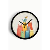 Sevimli Kediler Modern Duvar Saati - Çocuk Odası Duvar Saati - 25cm - Önü Camlı Siyah Kasa, JH1110S25SKP