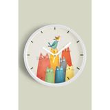 Sevimli Kediler Modern Duvar Saati - Çocuk Odası Duvar Saati - 35cm - Önü Camlı Beyaz Kasa, JH1110S35BKP