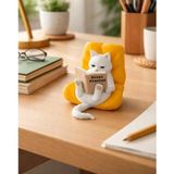 Sevimli Kitap okuyan Kedi figürü Kitaplık süsü Masa süsü