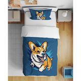 Sevimli Köpek 3D Dijital Baskılı Tek Kişilik Çocuk Genç Çarşafsız Nevresim Takımı - Mavi - 160 x 220 cm