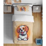 Sevimli Köpek 3D Dijital Baskılı Tek Kişilik Çocuk Genç Çarşafsız Nevresim Takımı - Turuncu - 160 x 220 cm