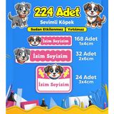 Sevimli Köpek Temalı Okul Kreş Kişiye Özel Isim Etiket Seti - Model 393