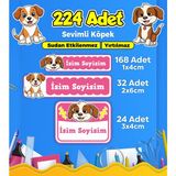 Sevimli Köpek Temalı Okul Kreş Kişiye Özel Isim Etiket Seti - Model 395