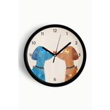Sevimli Köpekler Modern Duvar Saati - 25cm - Önü Camlı Siyah Kasa - Sessiz Mekanizma, JH1111S25SKP