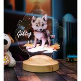 Sevimli Kurt Çocuk Odası Gece Lambası, Kurt Köpeği Bebek Doğum Günü Hediyesi, İsimli Çocuk Hediyesi (Küçük Boy)