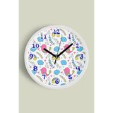 Sevimli Kuş ve Gökkuşağı Desenli Çocuk Odası Duvar Saati - 35cm - Önü Camlı Beyaz Kasa, JH1353S35BKP