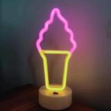 Sevimli LED Neon Işık, Oda Dekoru için, INS Tarzı Ayakta Duran Neon İşaretli Gece Lambası, Pil/USB ile Çalışan Estetik Atmosfer Lambası, Yatak Odası, Oturma Odası, Bar Partisi için (dondurma külahı)