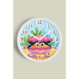 Sevimli Midye/istiridye Çocuk Odası Duvar Saati - 25cm - Önü Camlı Beyaz Kasa - Sessiz Mekanizma, JH1289S25BKP