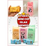 Sevimli Mini Cep Islak Mendil 1 Adet 8 Mini Paketli 64 Adet Mendil