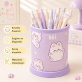 Sevimli Mor Tavşan Desenli Masaüstü Kalemlik, Geniş Kapasiteli Kırtasiye Organizer - Altın - Mor - Seçenek 1