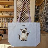 Sevimli Origami Kedi Cute Cat Baskılı Naturel Kanvas Bez Çanta Pudra Sap Beyaz Cırt Cırtlı Suluk Tutuculu - Büyük - Büyük Baskı - 130-Krem Rengi