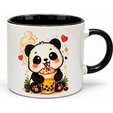 Sevimli Panda Bubble Tea Tasarımlı Porselen Kupa Bardak – Panda Desenli Kahve ve Çay Kupası - Beyaz