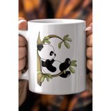 Sevimli Panda Desenli 330ML Baskılı Beyaz Seramik Kupa Bardak - 001 - Beyaz - 330 ml