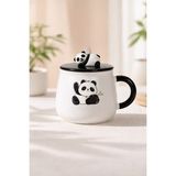 Sevimli Panda Kapaklı Seramik Kupa 500 ml – Panda Figürlü Kapaklı Kupa Bardak (Sarı-Kırmızı-Turuncu)