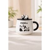 Sevimli Panda Kapaklı Seramik Kupa 500 ml – Panda Figürlü Kapaklı Kupa Bardak (SierraBlue)