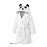 Sevimli Panda Nakışlı Beyaz Pamuklu Kapşonlu Çocuk Bornozu