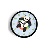 Sevimli Panda Tasarım Çocuk Odası Duvar Saati - 25cm - Önü Camlı Siyah Kasa - Sessiz Mekanizma, JH0747S25SKP