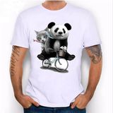 Sevimli Panda ve Kedi Bisiklet T Shirt - Beyaz