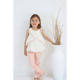 Sevimli Pantolonlu Bluz Takım, Kız Çocuk Yazlık Giyim, Mevsimlik, Baharlık Giyim - Ekru - Pembe - 3 Yaş