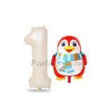 Sevimli Penguen Balon 1 Yaş Doğum Günü Balon Set Penguen Konsept Ve Krem Renk Rakam Balon