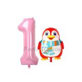 Sevimli Penguen Balon 1 Yaş Doğum Günü Balon Set Penguen Konsept Ve Pembe Renk Rakam Balon