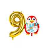 Sevimli Penguen Balon 9 Yaş Doğum Günü Balon Set Penguen Konsept Ve Gold Renk Rakam Balon