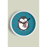 Sevimli Penguen Çocuk Odası Duvar Saati - 35cm - Önü Camlı Beyaz Kasa - Sessiz Mekanizma, JH1081S35BKP