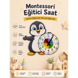 Sevimli Penguen Montessori Çocuk Odası Eğitici Ahşap Duvar Saati - Sessiz Mekanizma, Şık Tasarım Saat