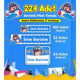Sevimli Pilot Temalı Okul Kreş Kişiye Özel Isim Etiket Seti - Model 322