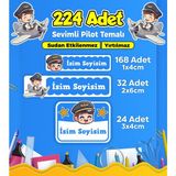 Sevimli Pilot Temalı Okul Kreş Kişiye Özel Isim Etiket Seti - Model 324