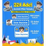 Sevimli Pilot Temalı Okul Kreş Kişiye Özel Isim Etiket Seti - Model 325