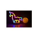Sevimli Renkli Neon Unicorn Ve 3D Küre Stantlı, Pil + Kablo'lu Gece Lambası Çocuk Odası Festival Parti Dekorasyon